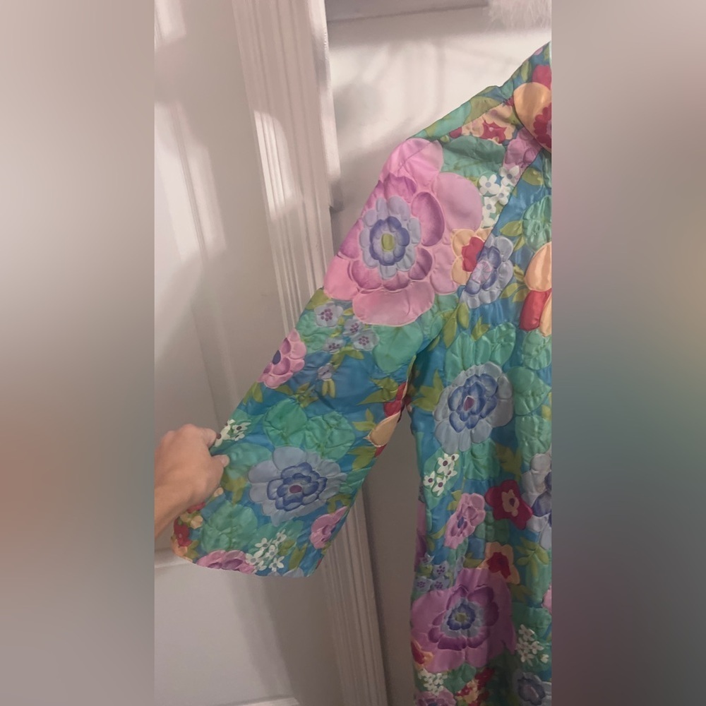 Stella Fagin Kimono Style Lounge Gown House Coat Robe Flower Mod 60s Vintage - Picture 4 of 6